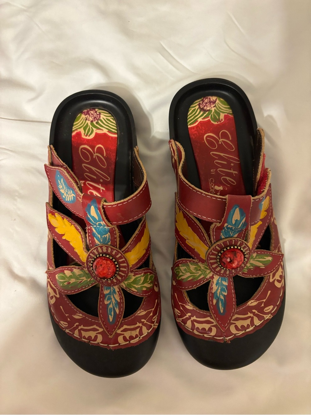 Corkys Elite Leather Floral Sandals Size 36 Boho Red